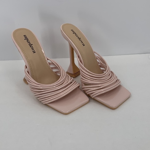 Superdown Eva Martini heel slide shoe square toe pink sandal strappy new 7 - Picture 4 of 8